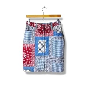 Vintage Silk Bandana Patchwork Button-Front Skirt | NY Line | Size 10